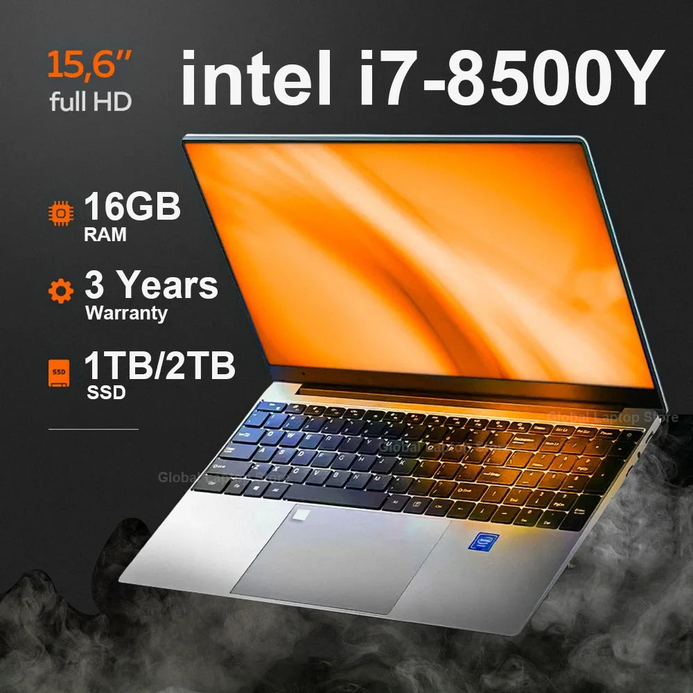 15.6 Inch Portable i7 Laptop with Fingerprint Unlock and 16GB RAM