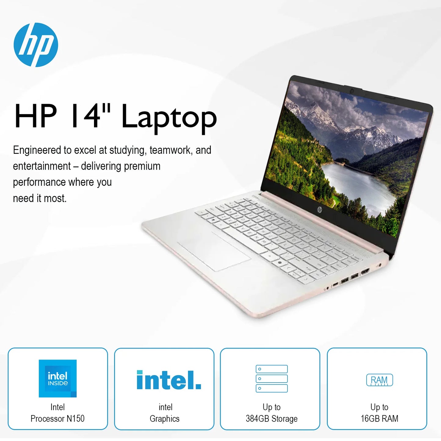 HP 14 Inch Laptop with 16GB RAM and 384GB Storage