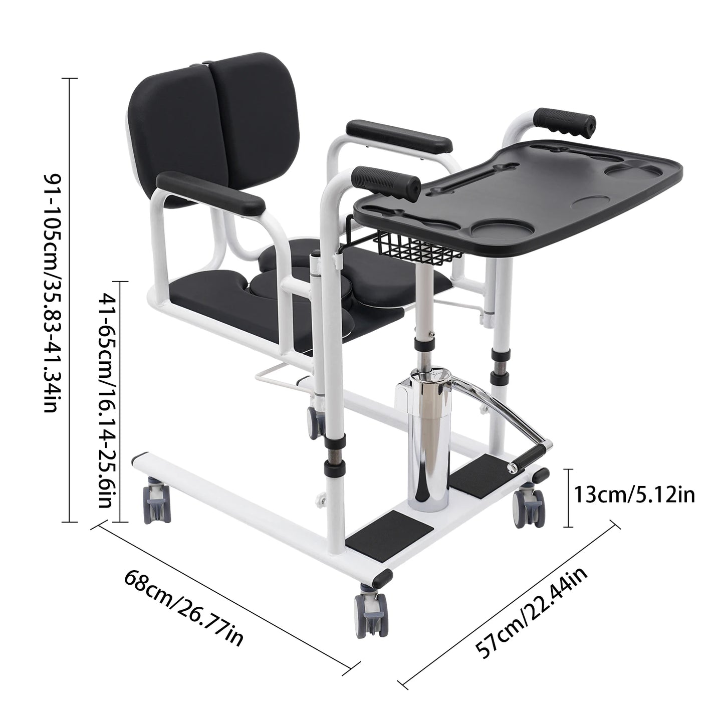 Adjustable Patient Lift Transfer Chair With 180 Degree Split Seat