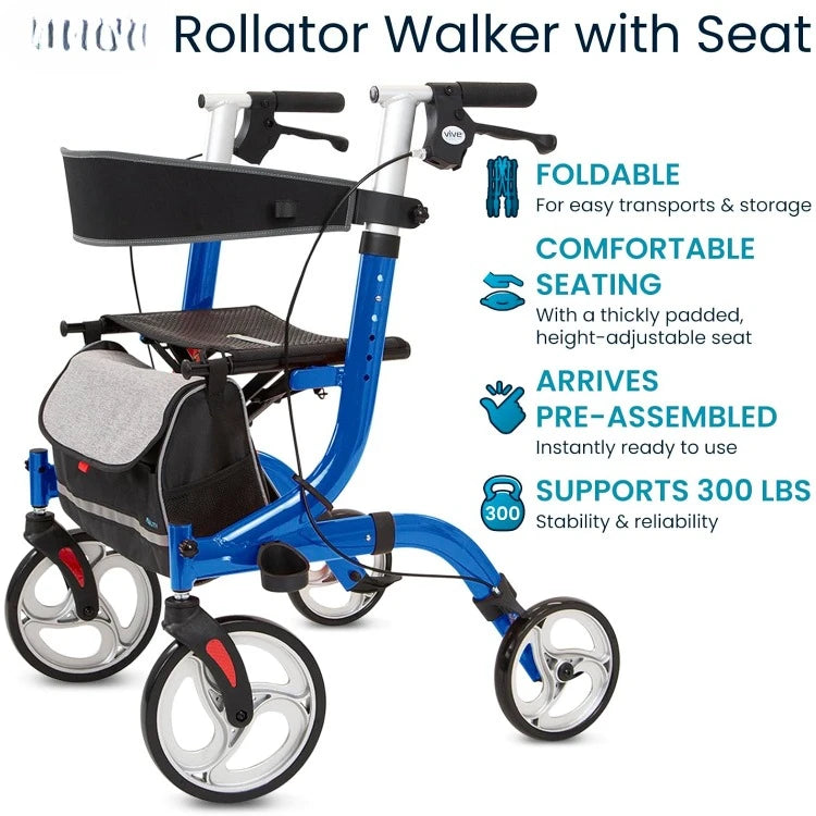 Lightweight Folding Rollator Walker with Comfortable Seat