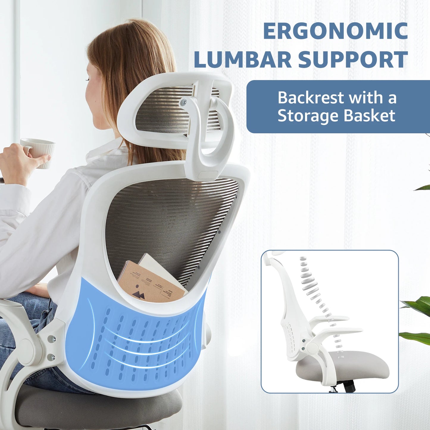 Ergonomic Office Desk Chair with Adjustable Headrest and Lumbar Support