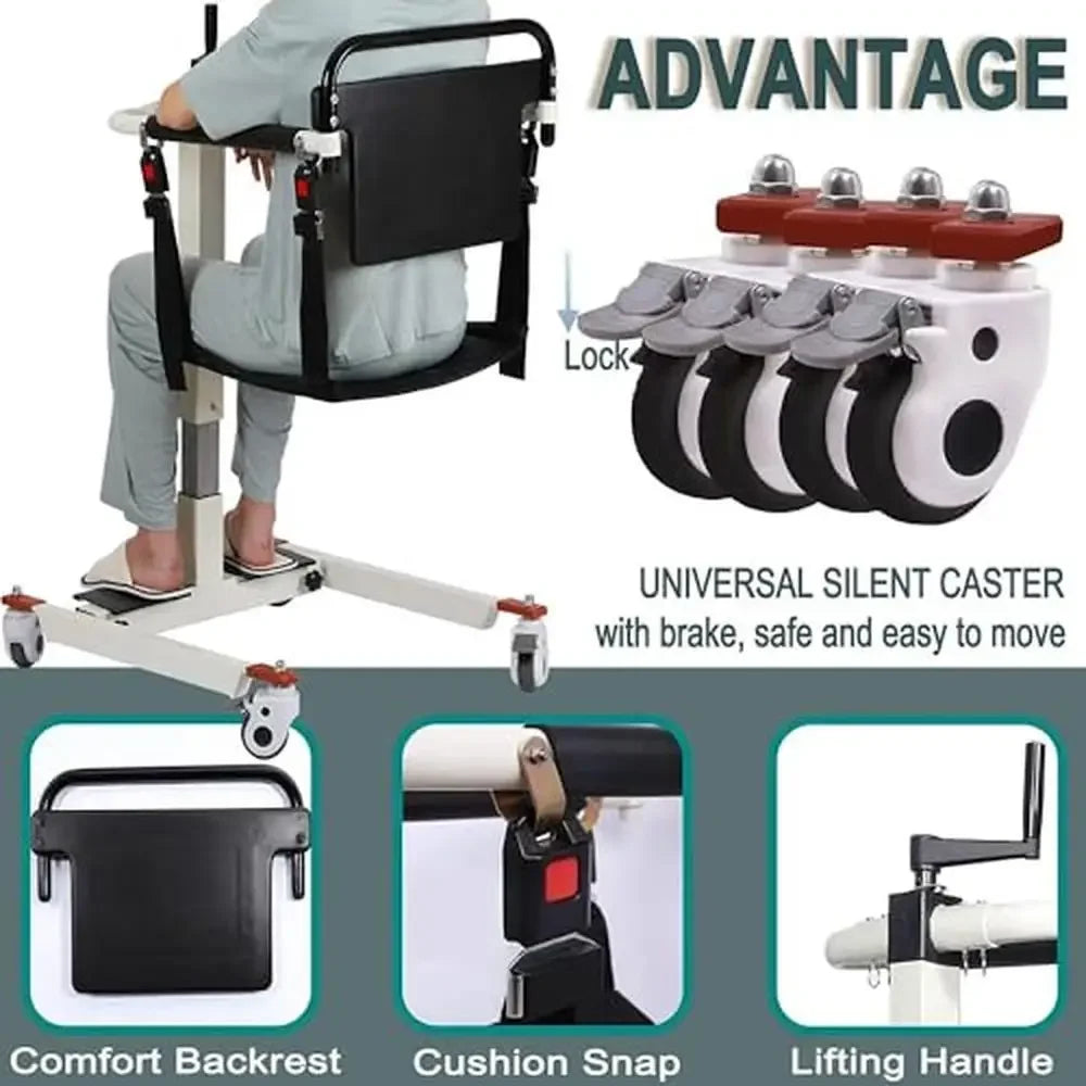 Home Patient Lift Chair with Silent Swivel Wheels and Adjustable Height