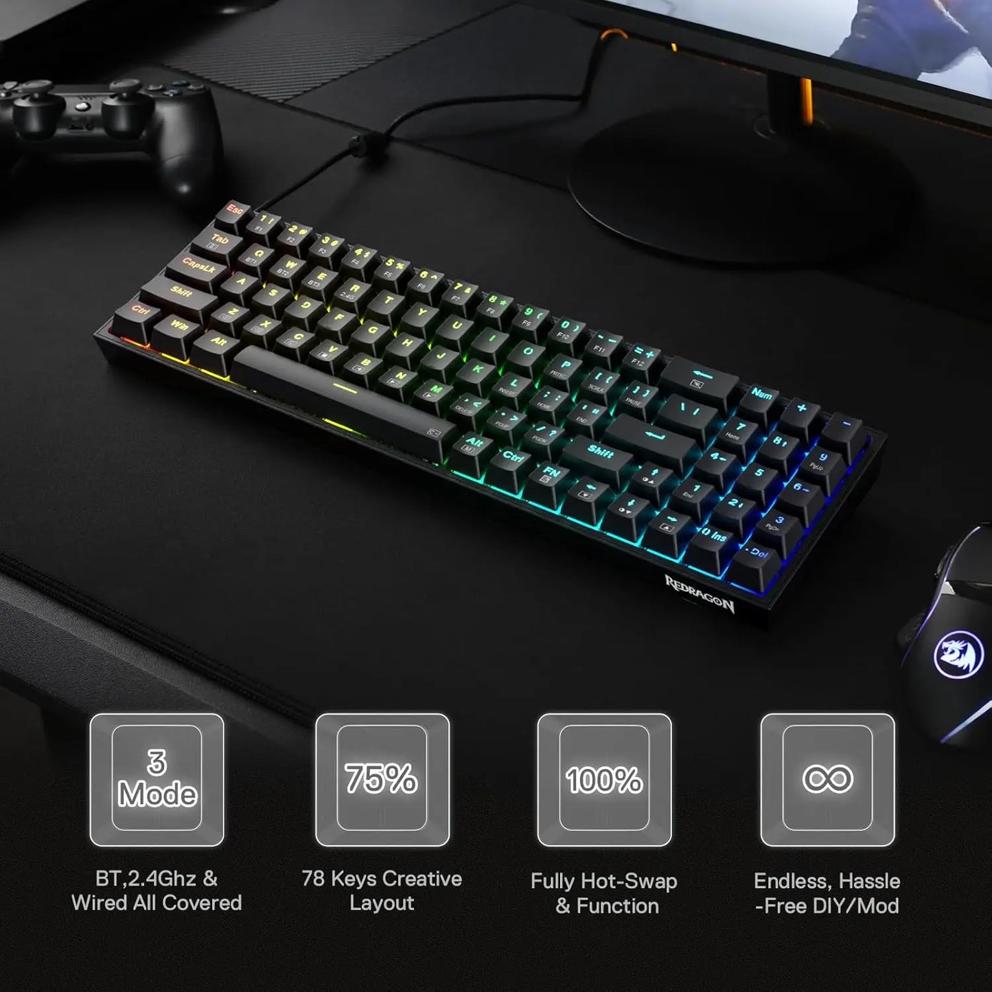 Redragon BS136 Gaming Keyboard and Mouse Combo with RGB Lighting and Wireless Convenience
