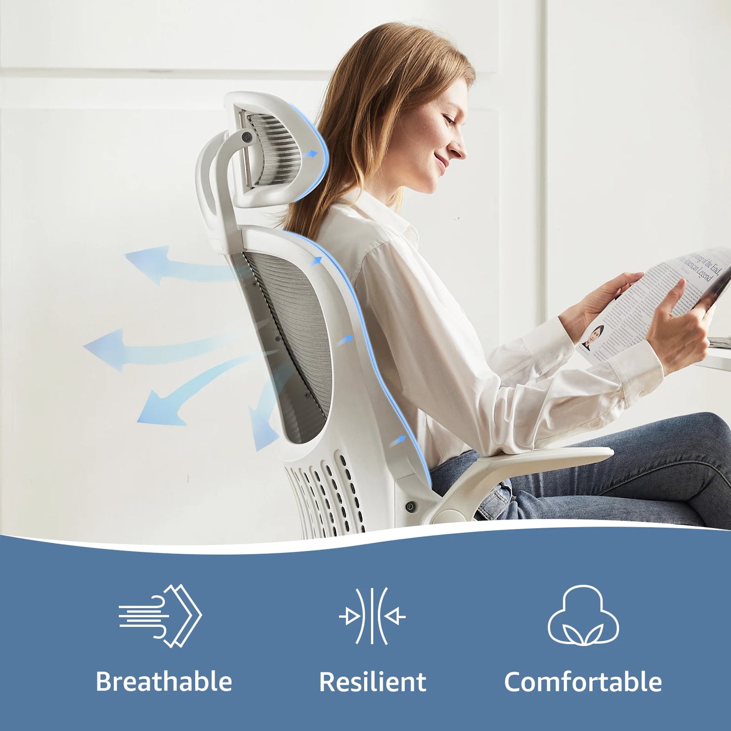 Ergonomic Office Desk Chair with Adjustable Headrest and Lumbar Support