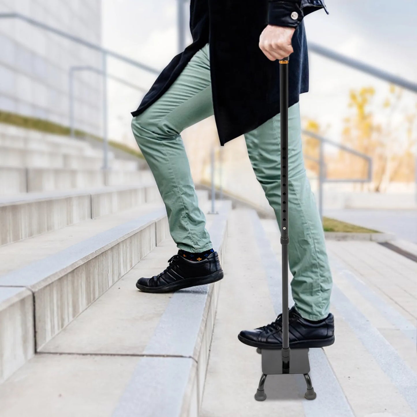 Adjustable Large Pedal Walking Stick Cane Non Slip for Elderly