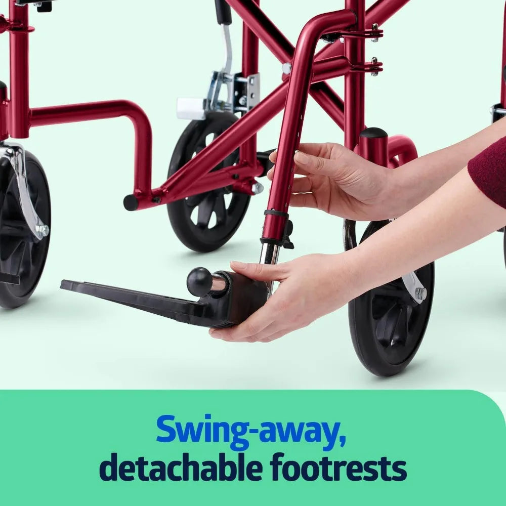 Lightweight Foldable Transport Wheelchair with Handbrakes