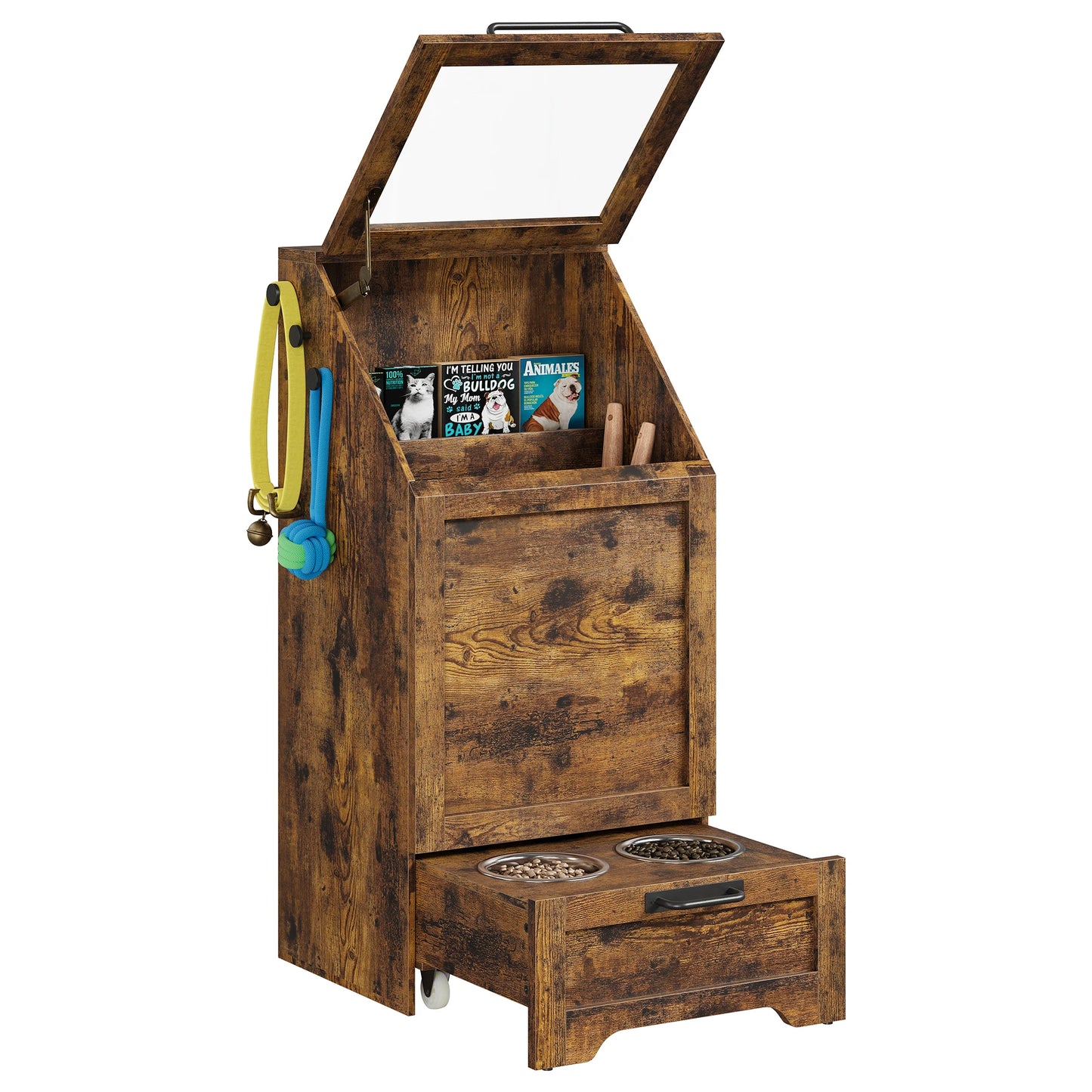 Elevated Dog Feeding Station with Storage Organizer