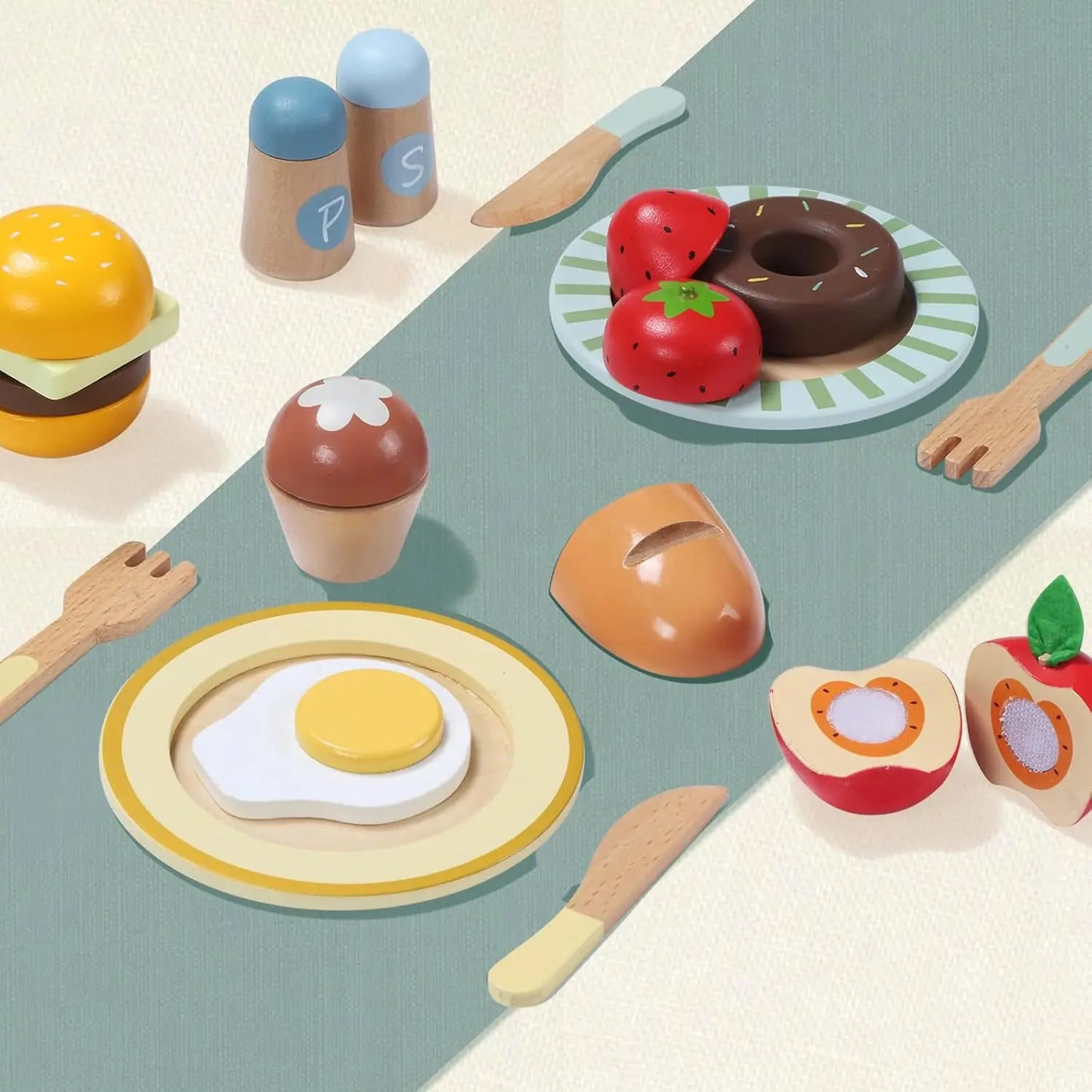 Wooden Play Food Set for Creative Pretend Cooking Fun