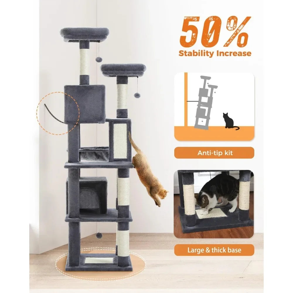 Multi-Level Cat Tree Tower with 6 Scratching Posts and Cozy Condos
