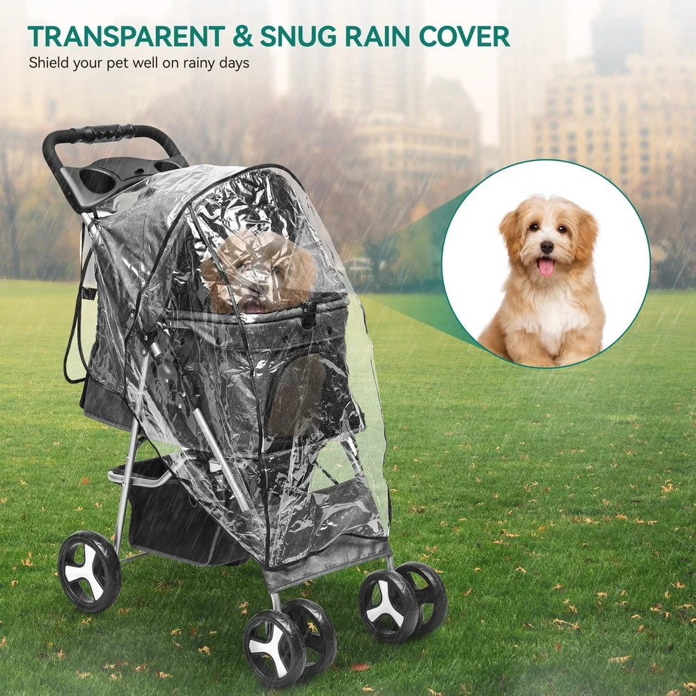 Foldable Pet Stroller with 360 Degree Wheels and Storage Compartments