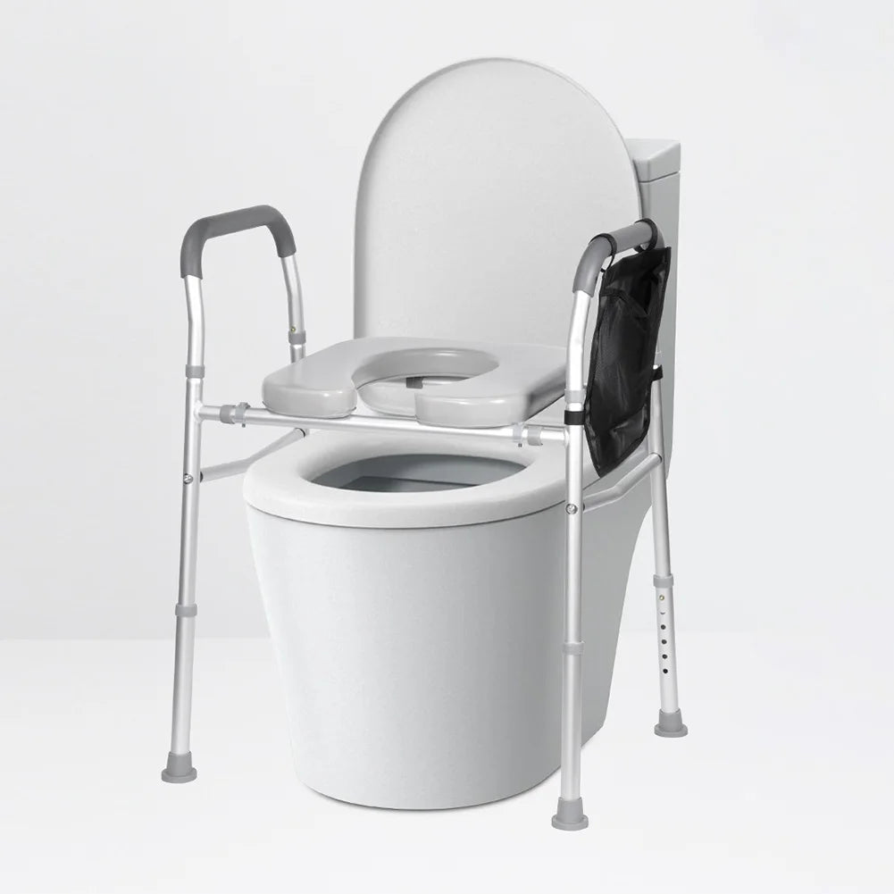 Adjustable Raised Toilet Seat with Handles for Elderly Support