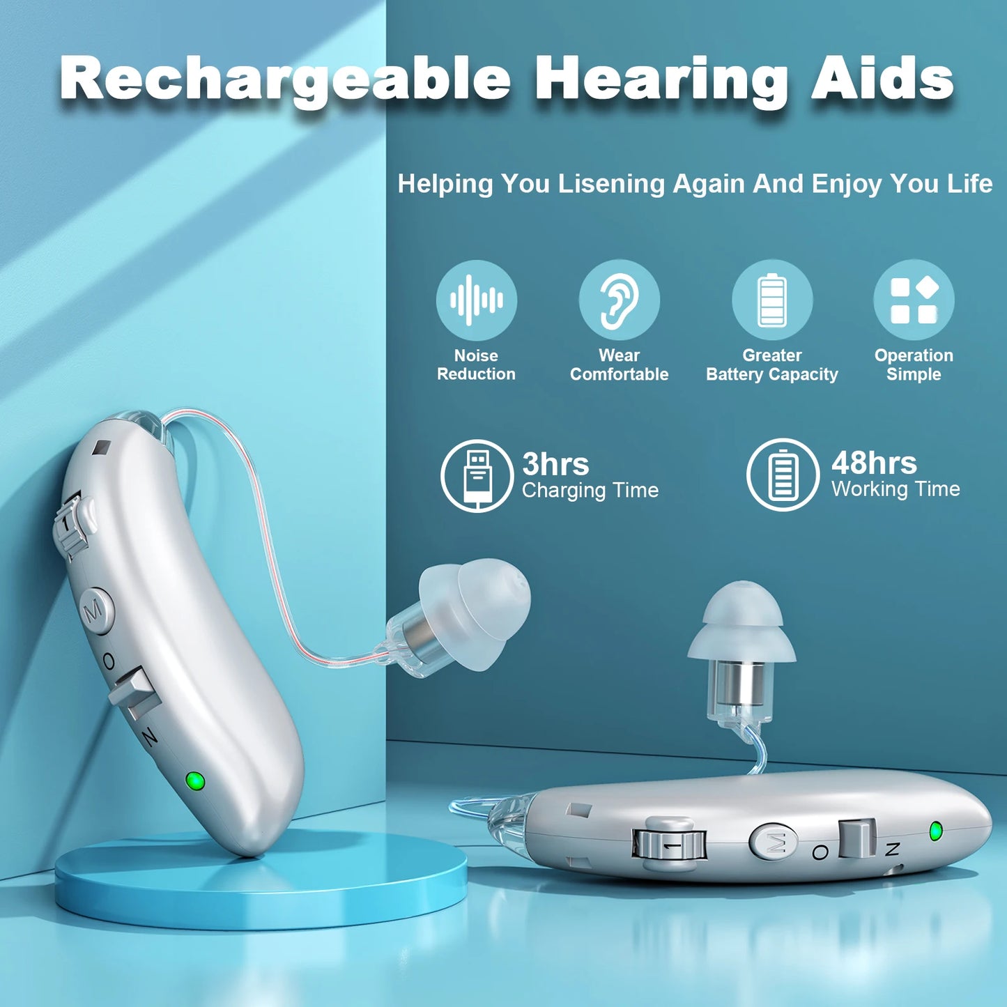 Portable Rechargeable Hearing Aid Invisible Adjustable Sound Amplifier