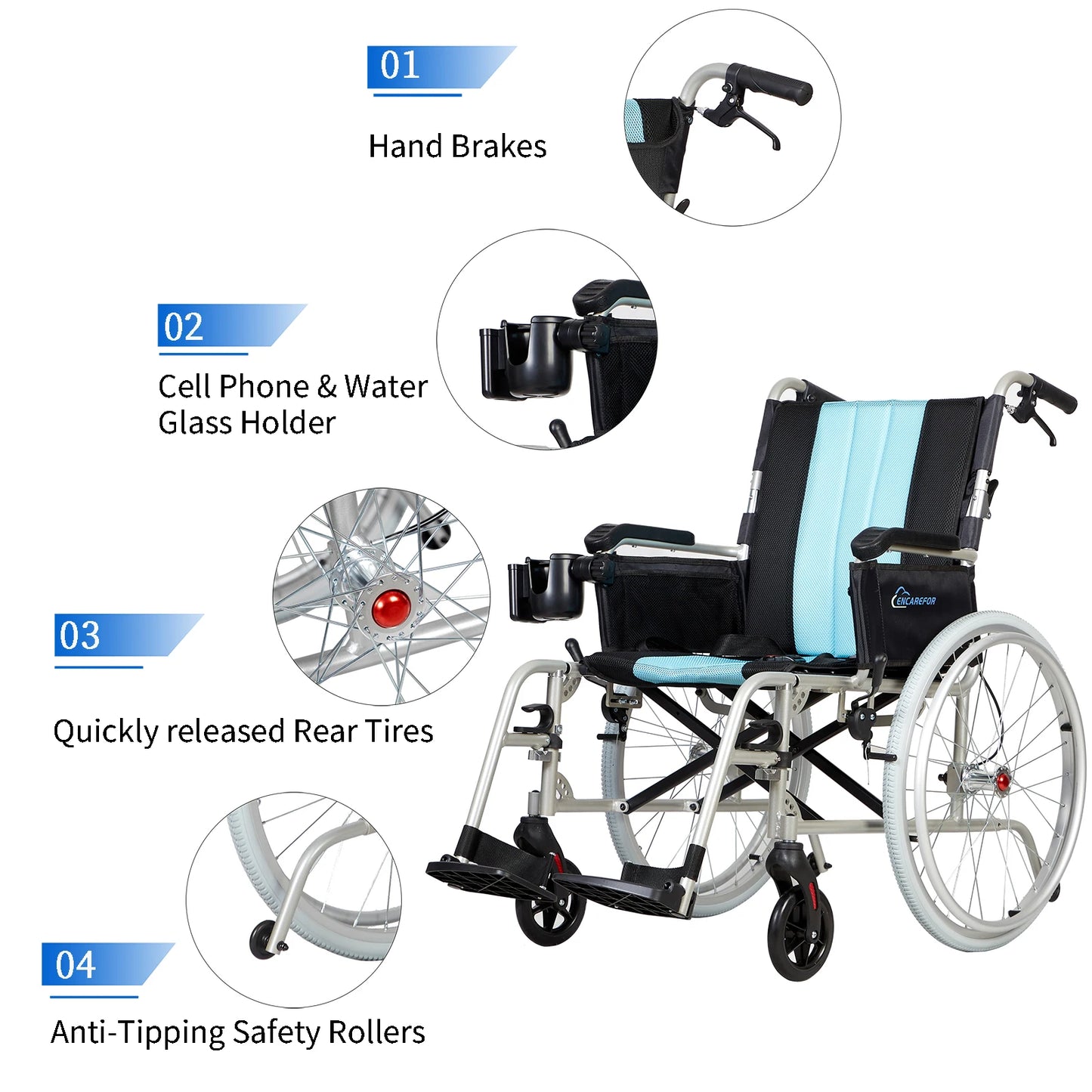 Ultra Lightweight 5.8KG Foldable Wheelchair with 20 Inch Wide Seat