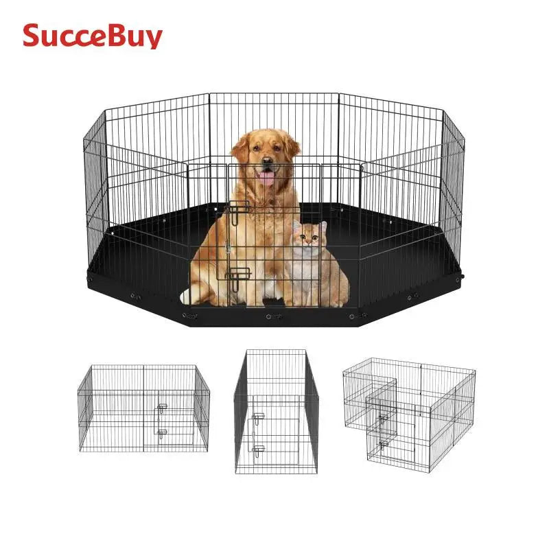 Foldable Dog Playpen with Bottom Pad for Outdoor Use