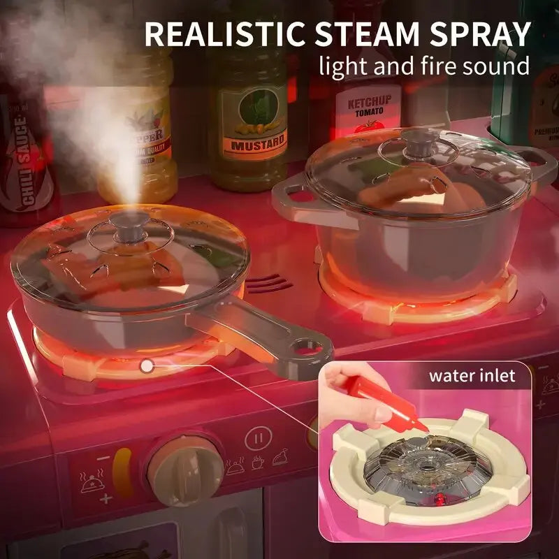 Realistic Play Kitchen Set with Pretend Food for Kids