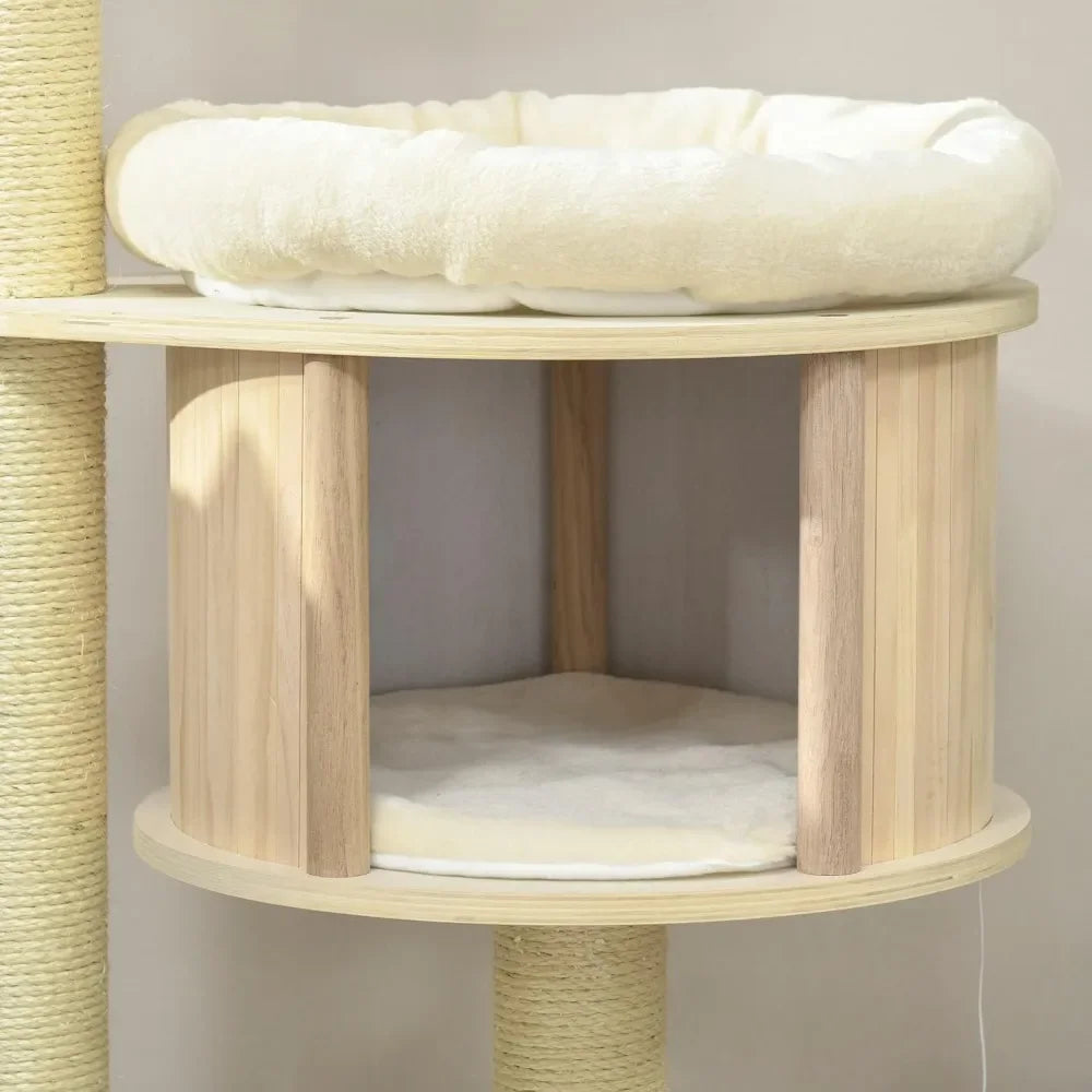 Multifunctional 3-Level Cat Tree with Scratching Posts and Cushions