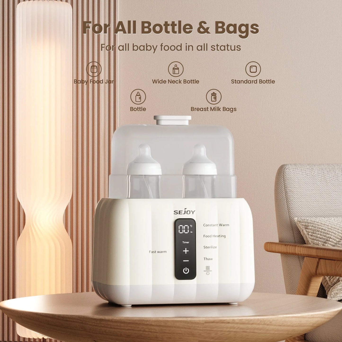 Sejoy 6-in-1 Baby Bottle Warmer Fast Heating with LCD Display