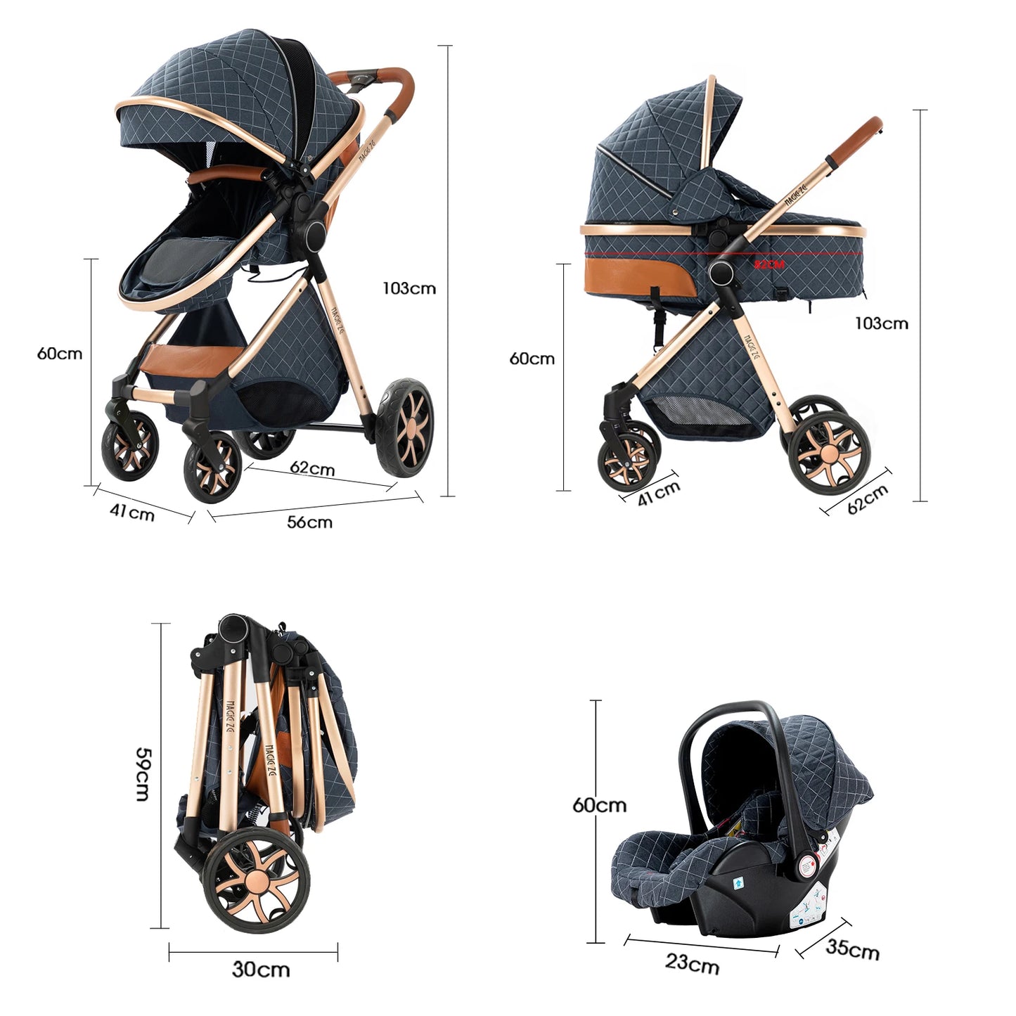 Baby Stroller 3 in 1 with Isofix Car Seat for Newborns
