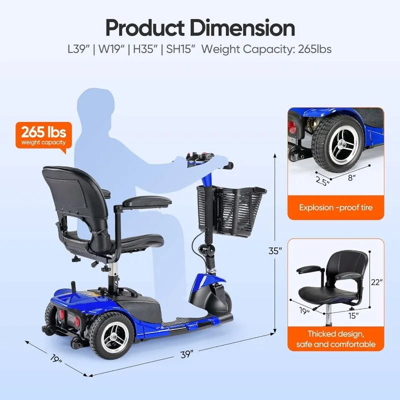 Folding Electric Wheelchair for Travel with Long Range Battery