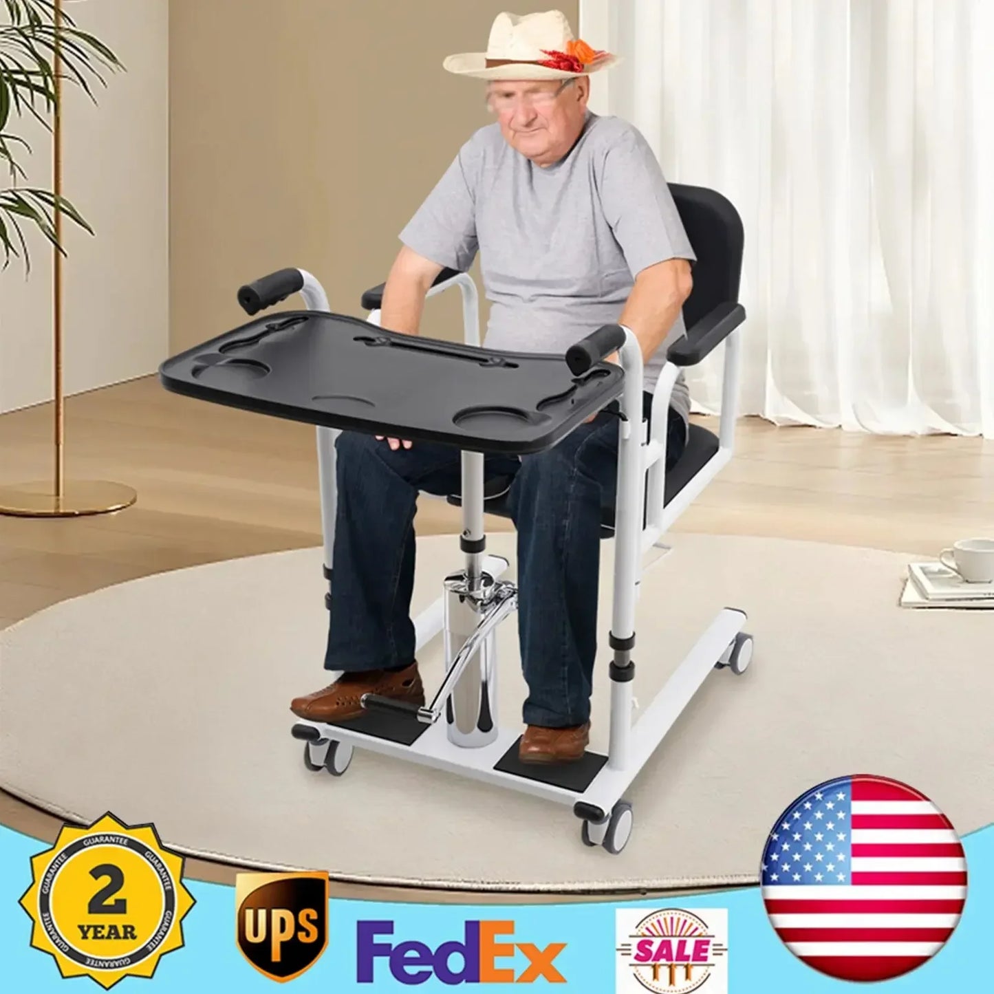 Patient Lift Transfer Chair with Hydraulic Aid and 180 Degree Split Seat