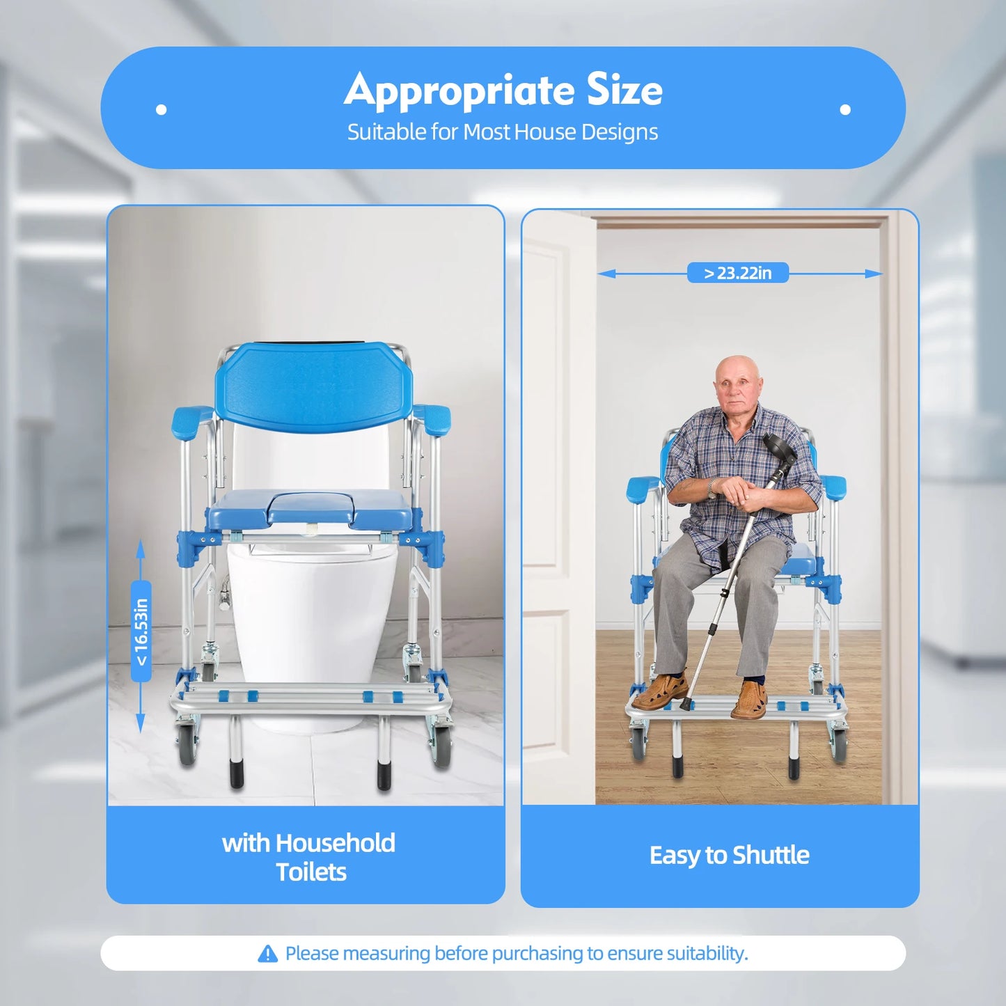 350lb Foldable Commode Chair with Footrest for Disabled Adults