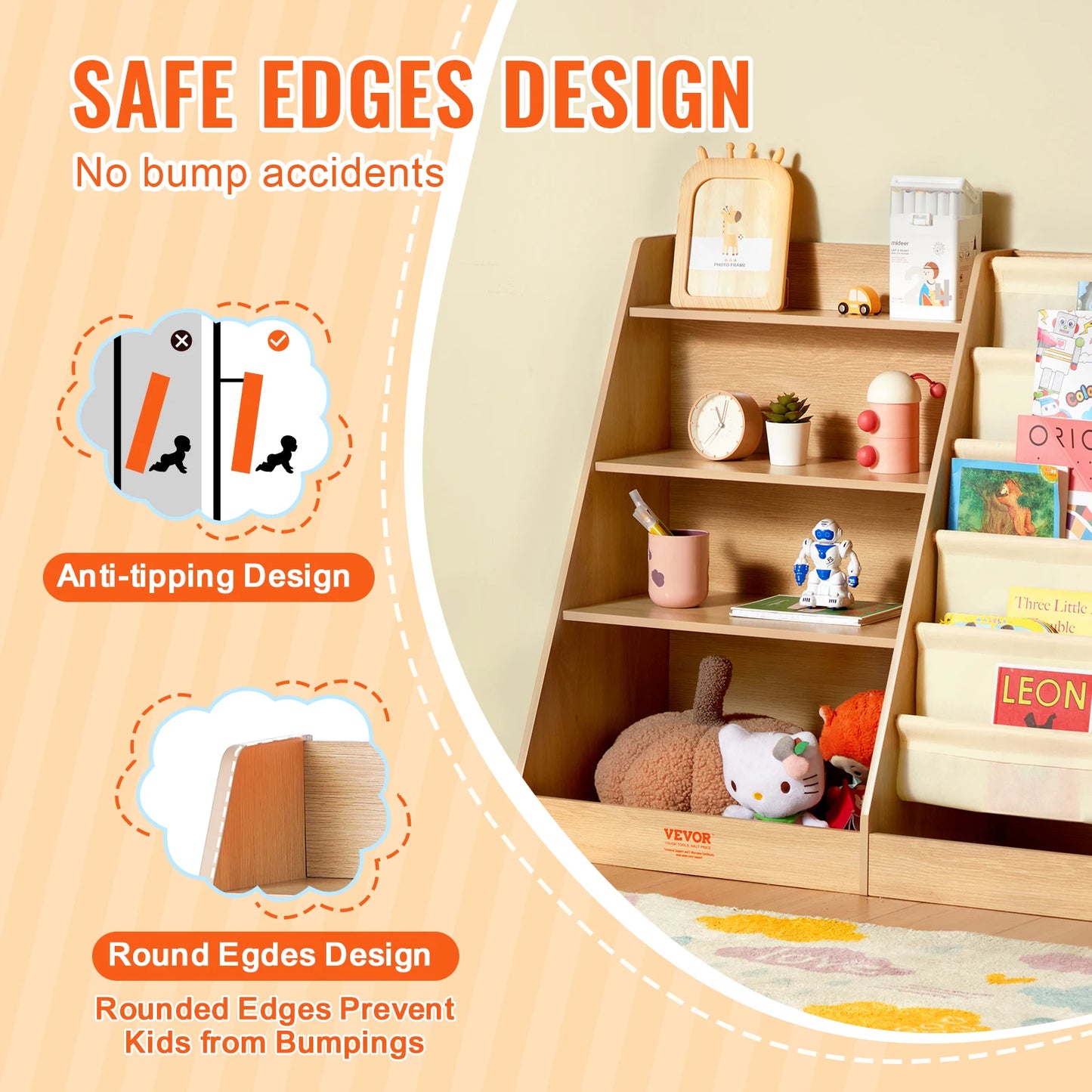 SucceBuy 4-Tier Kids Wooden Bookshelf with Ample Storage Space