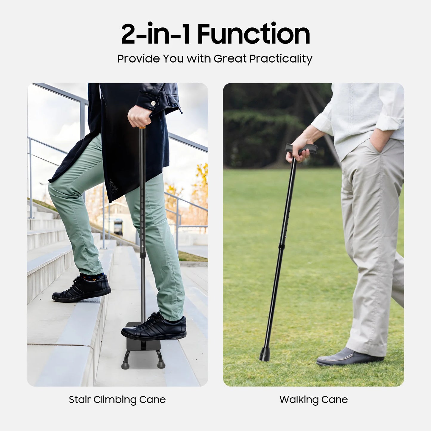 Adjustable Large Pedal Walking Stick Cane Non Slip for Elderly