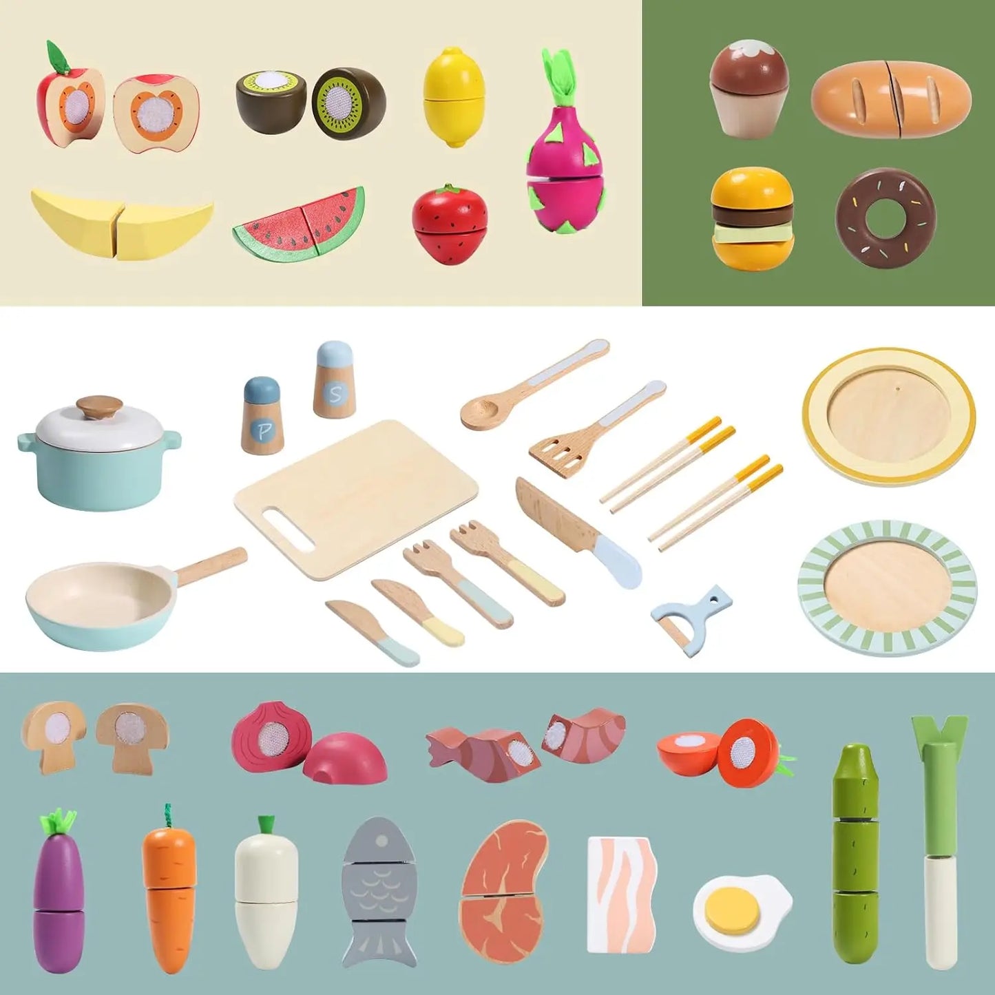 Wooden Play Food Set for Creative Pretend Cooking Fun