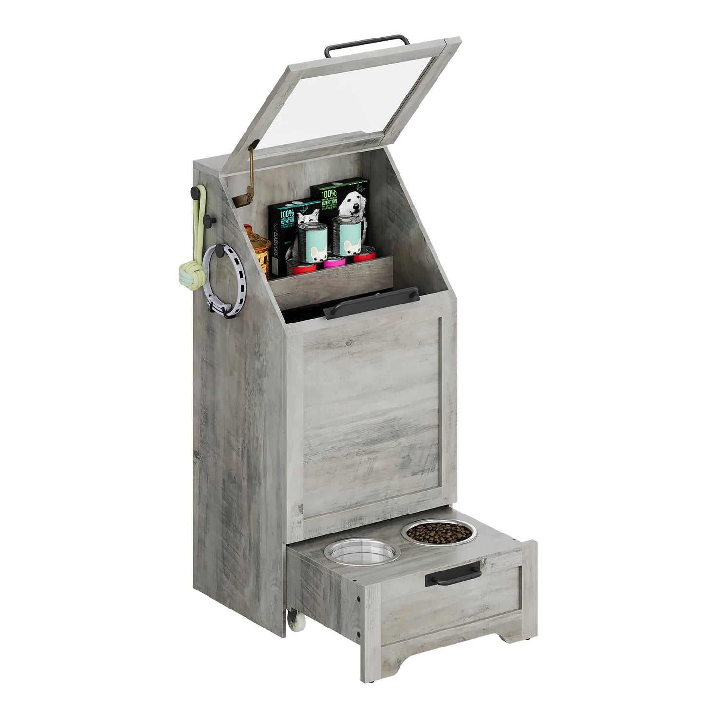 Elevated Dog Feeding Station with Storage Organizer