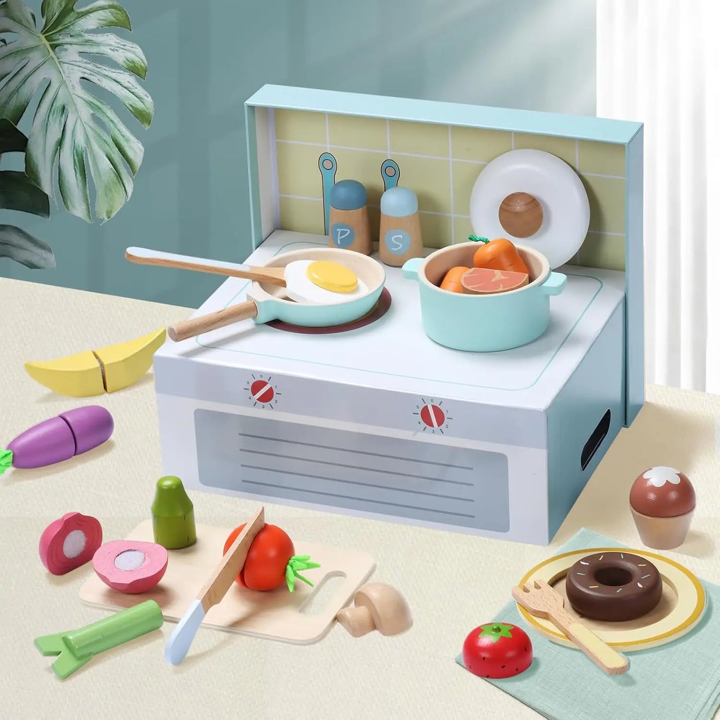 Wooden Play Food Set for Creative Pretend Cooking Fun