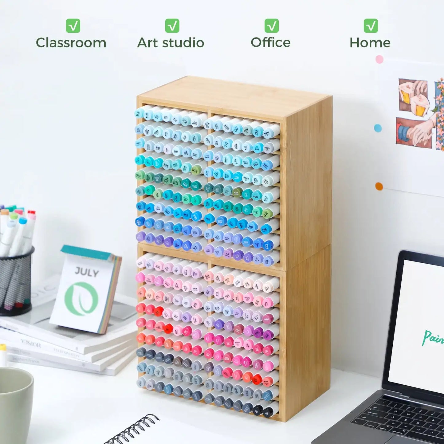 Ohuhu Bamboo Marker Organizer for Easy Desktop Storage