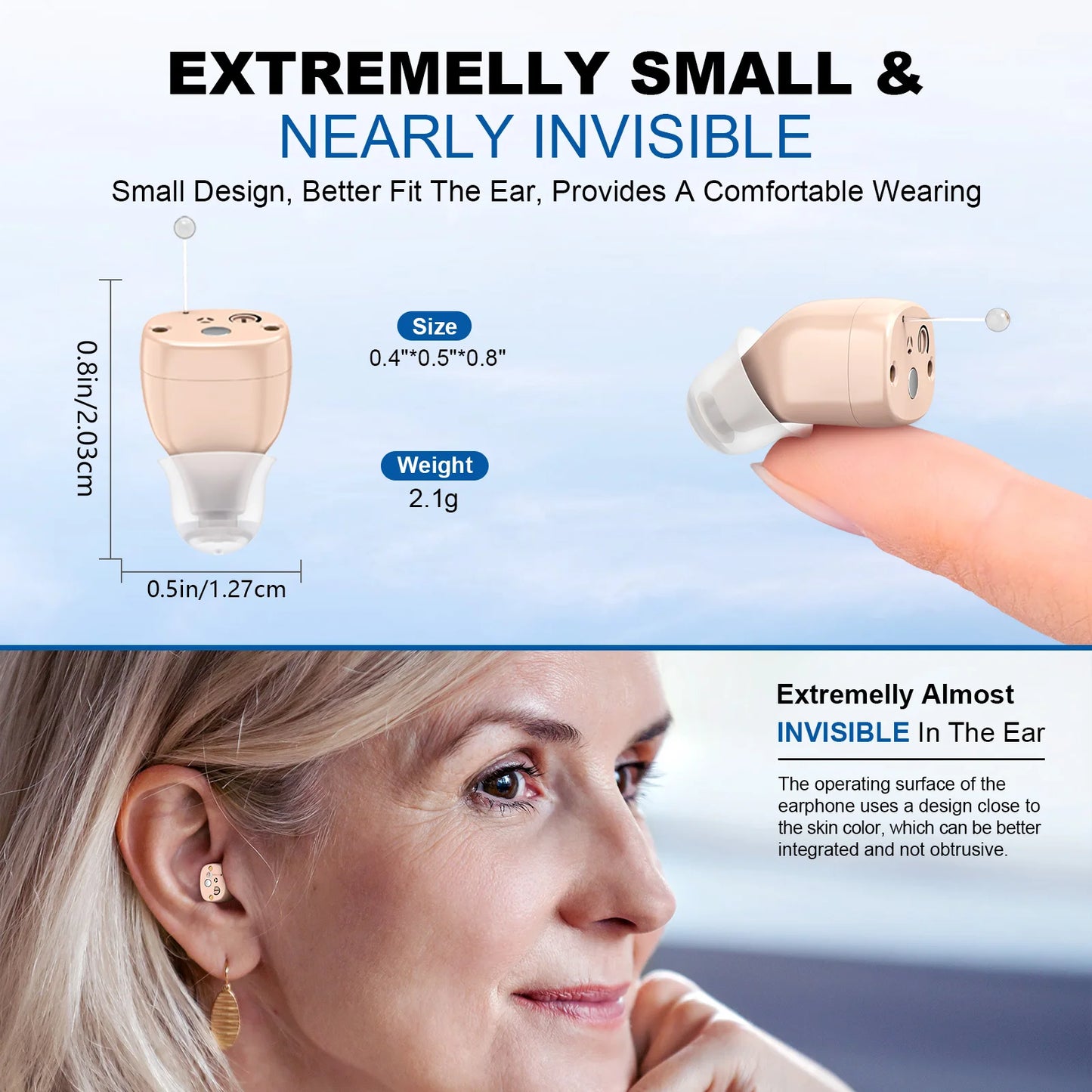 Invisible Hearing Aids for Elderly Adjustable Ear Aid with Long Battery Life