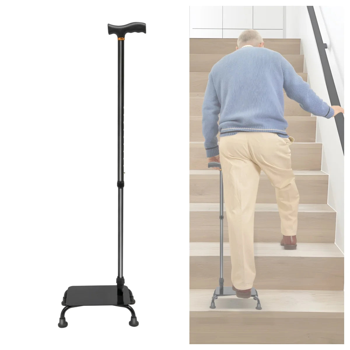 Adjustable Large Pedal Walking Stick Cane Non Slip for Elderly