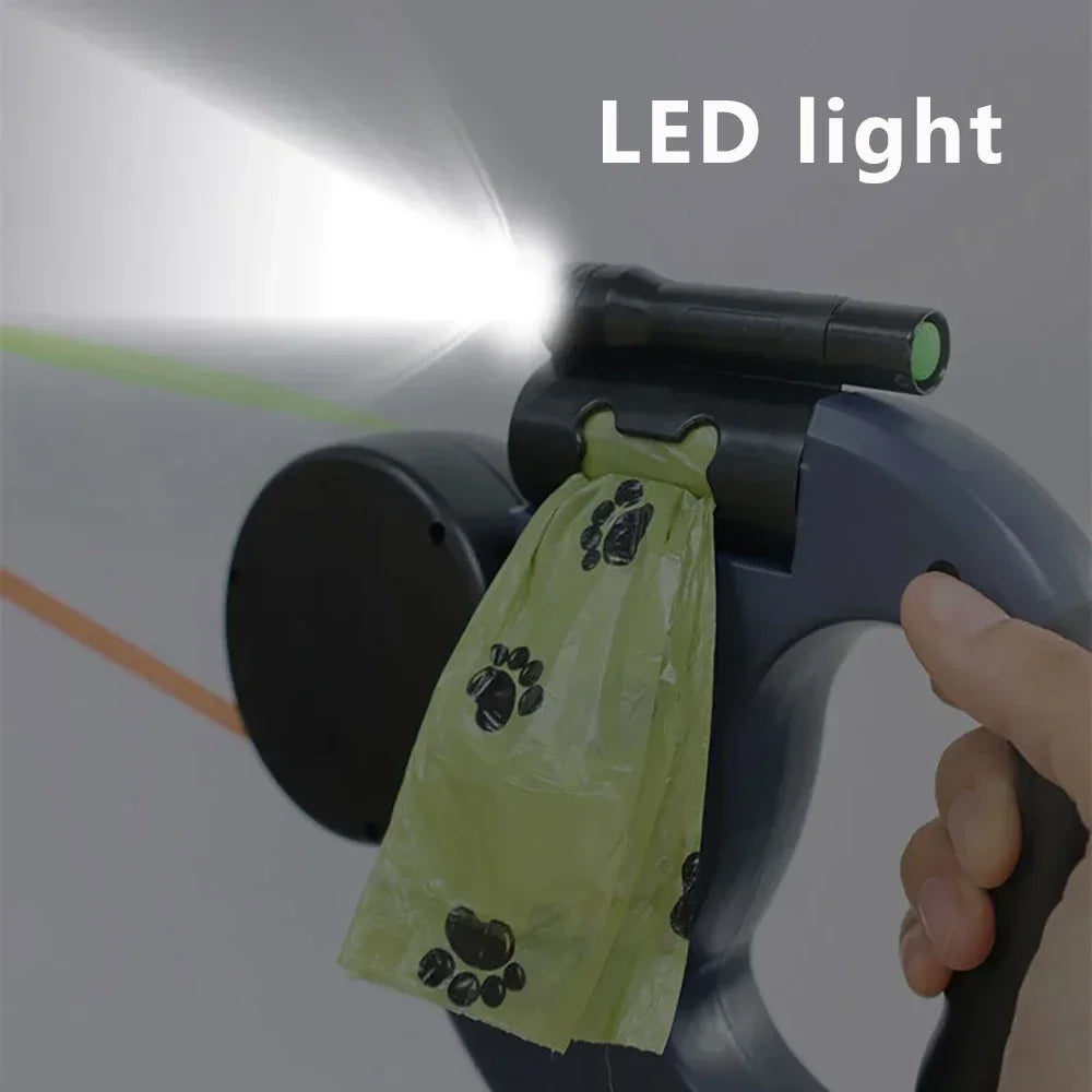 Double Headed Dog Leash Retractable LED Light Reflective for Two Dogs