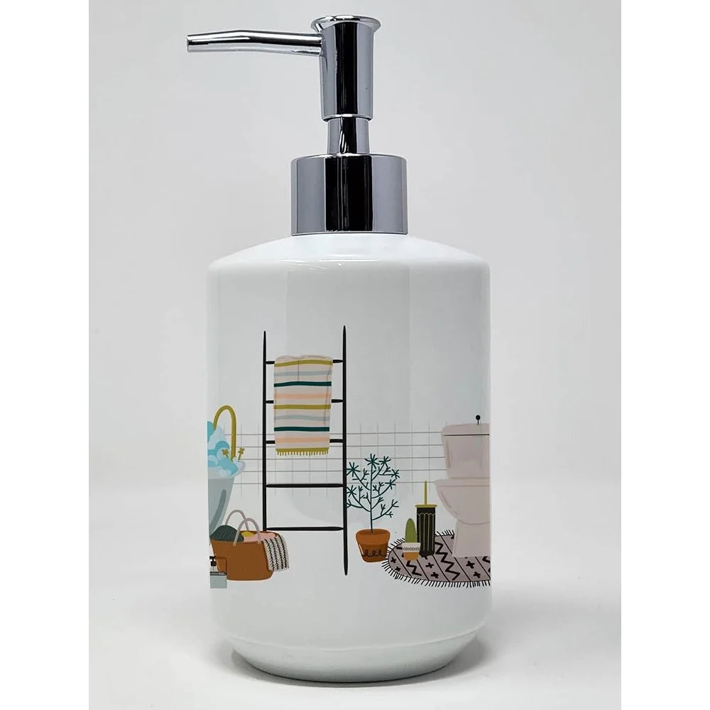 Brown French Bulldog Ceramic Soap Dispenser Unique Art Design Refillable Decorative Use