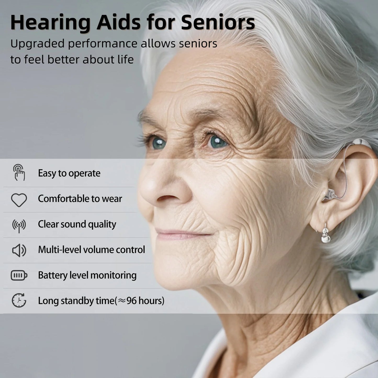 Rechargeable Digital Hearing Aids for Adults with Volume Control