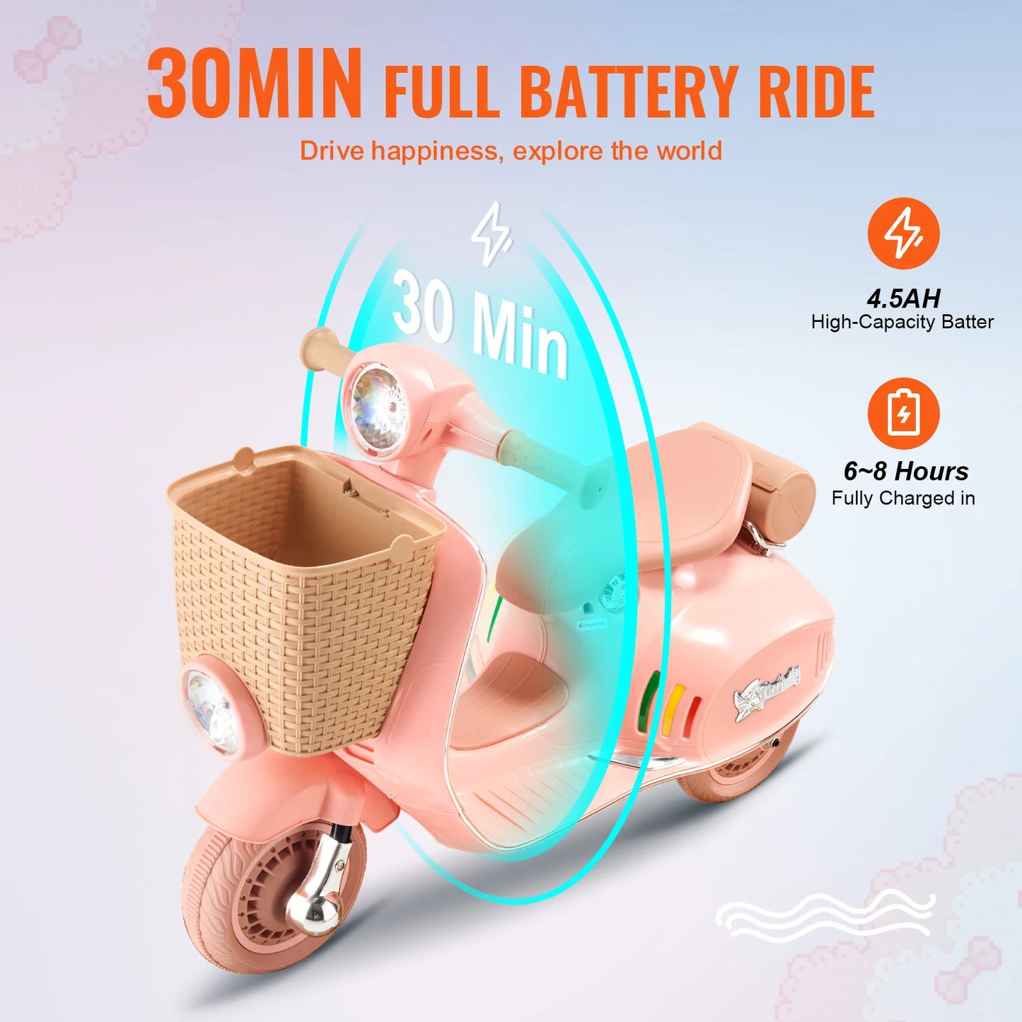 Kids Electric Ride On Motorcycle Battery Powered Trike with Safety Speed