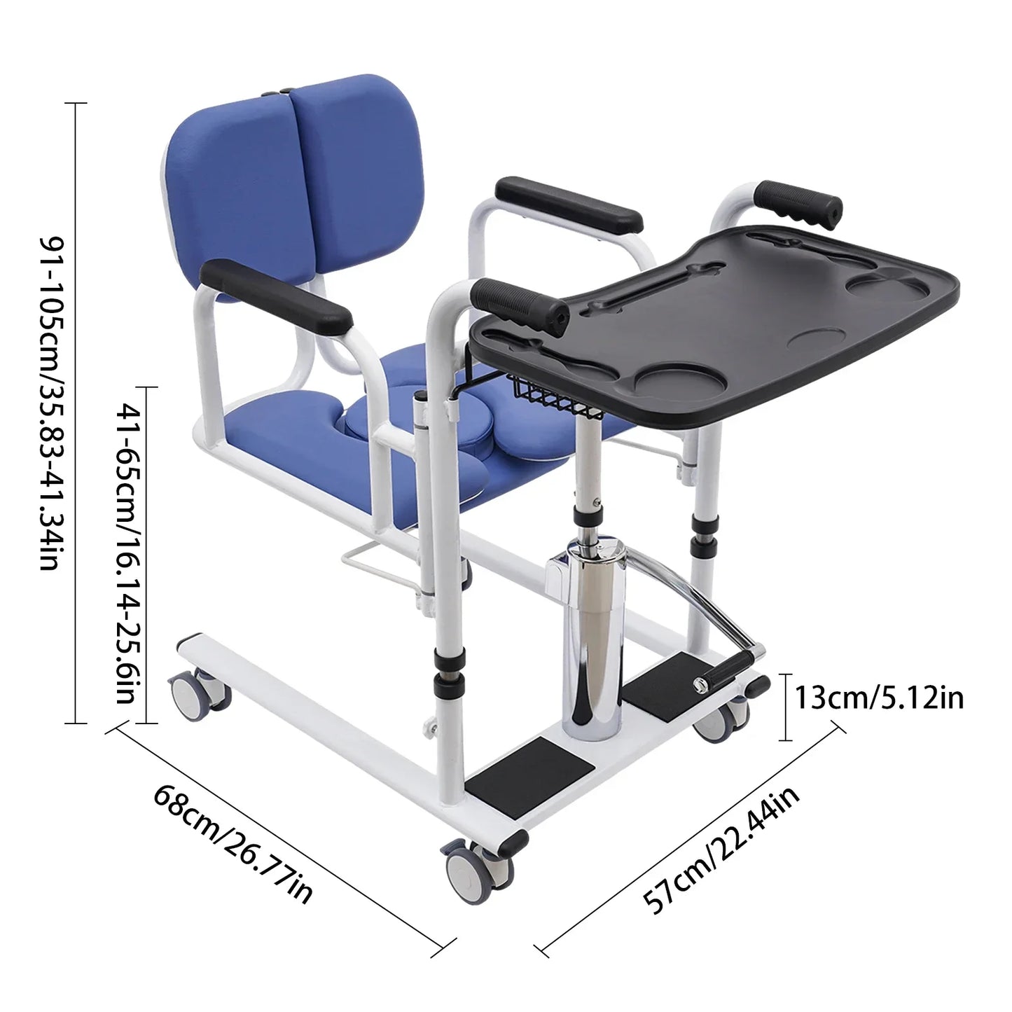 Patient Lift Transfer Chair with Hydraulic Aid and 180 Degree Split Seat