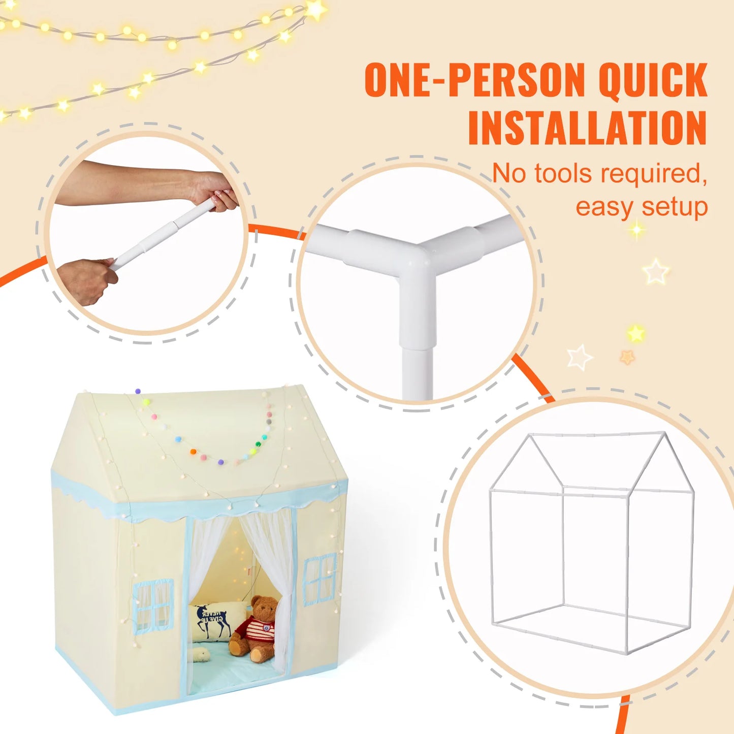 SucceBuy Kids Play Tent with Mat and Lamp for Toddlers