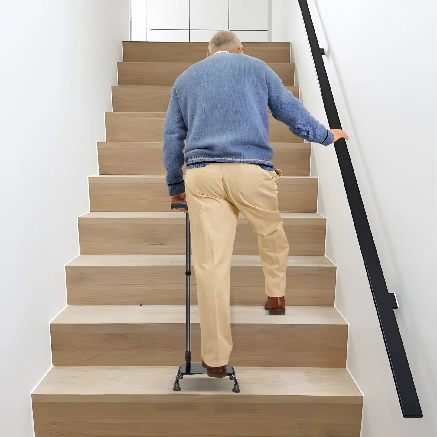 Adjustable Large Pedal Walking Stick Cane Non Slip for Elderly