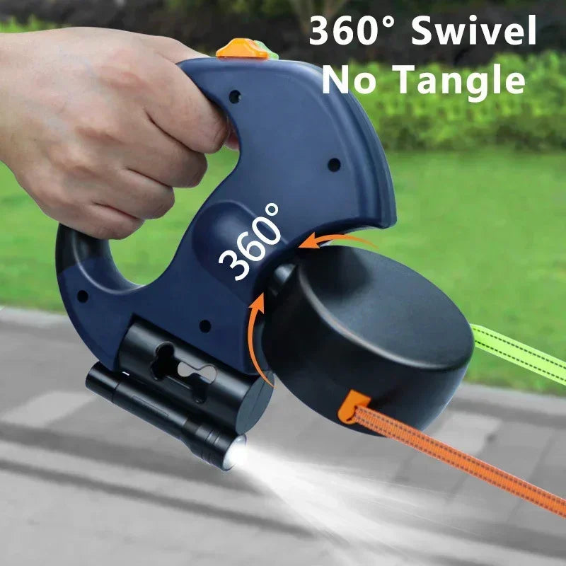 Double Headed Dog Leash Retractable LED Light Reflective for Two Dogs