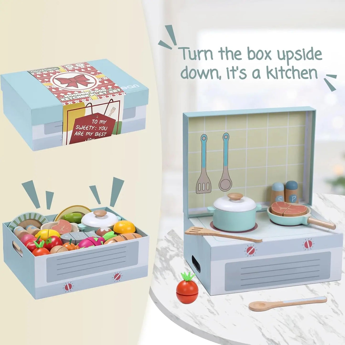 Wooden Play Food Set for Creative Pretend Cooking Fun