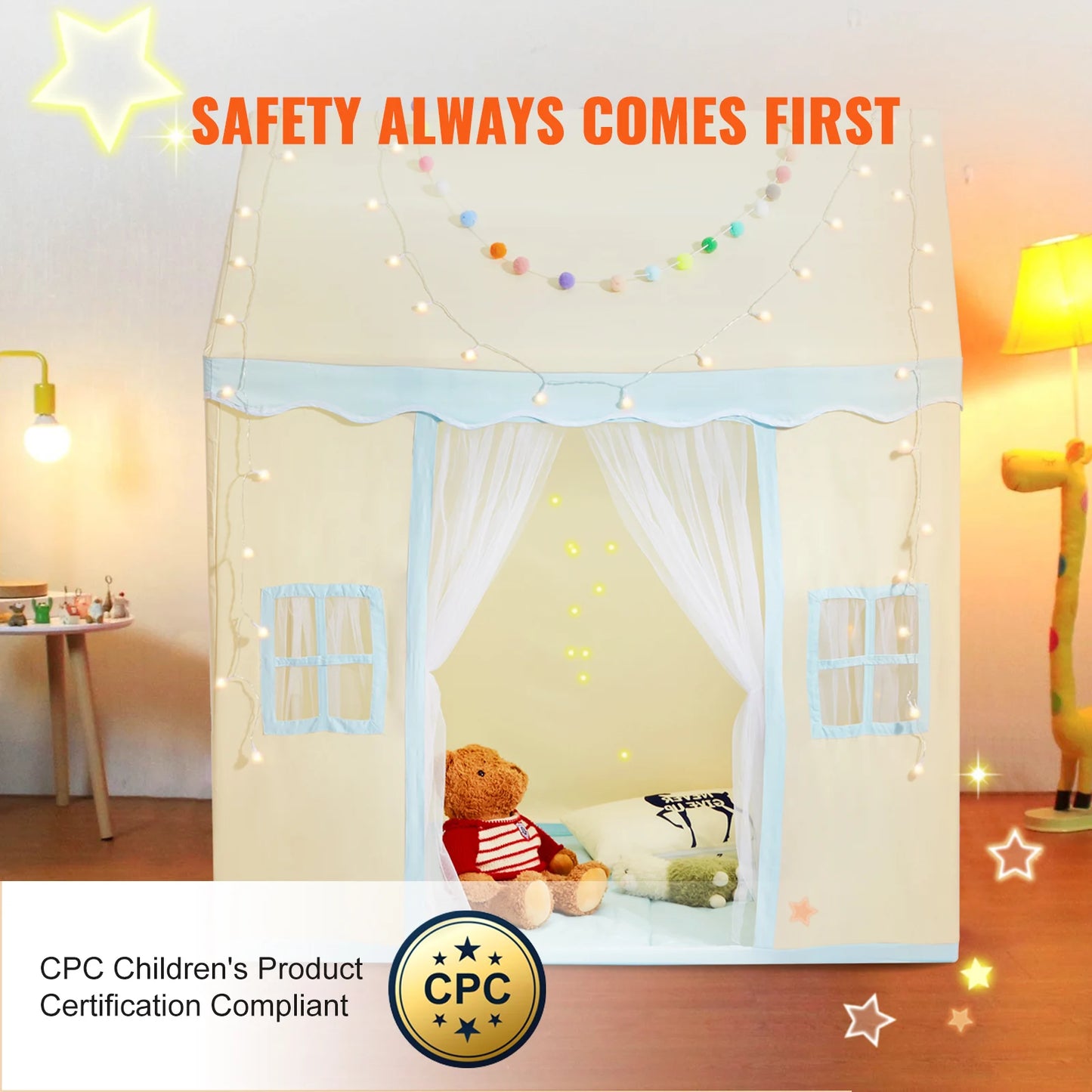 SucceBuy Kids Play Tent with Mat and Lamp for Toddlers
