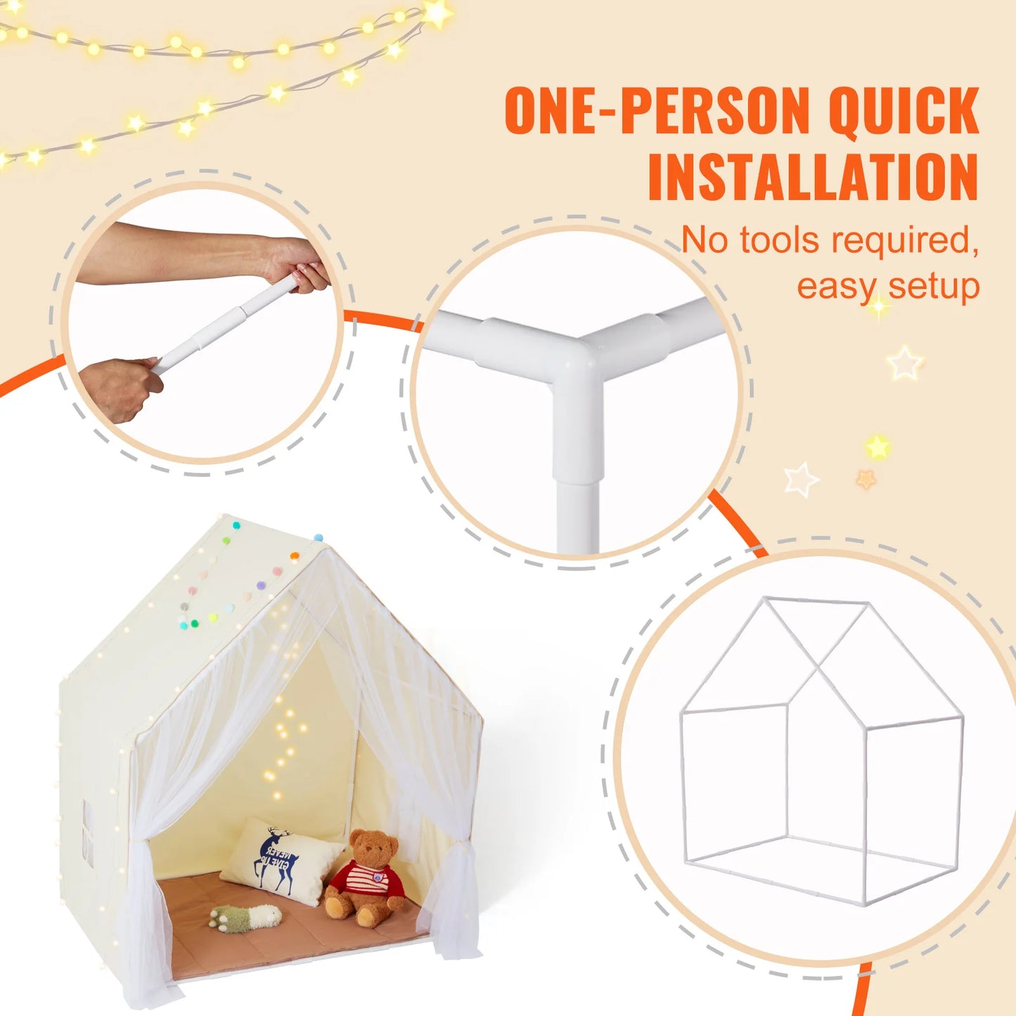 SucceBuy Kids Play Tent with Mat and Windows for Toddlers