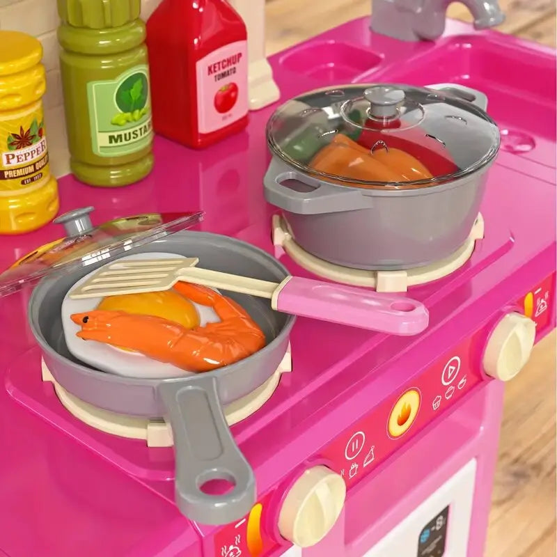 Realistic Play Kitchen Set with Pretend Food for Kids
