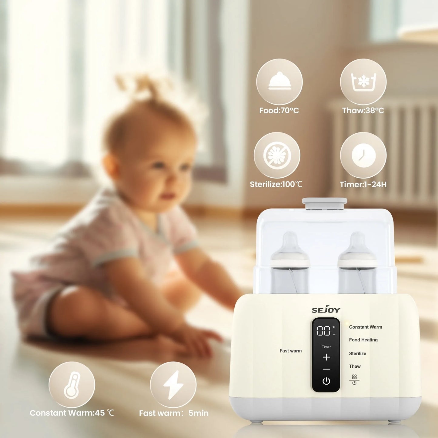 Sejoy 6-in-1 Baby Bottle Warmer Fast Heating with LCD Display