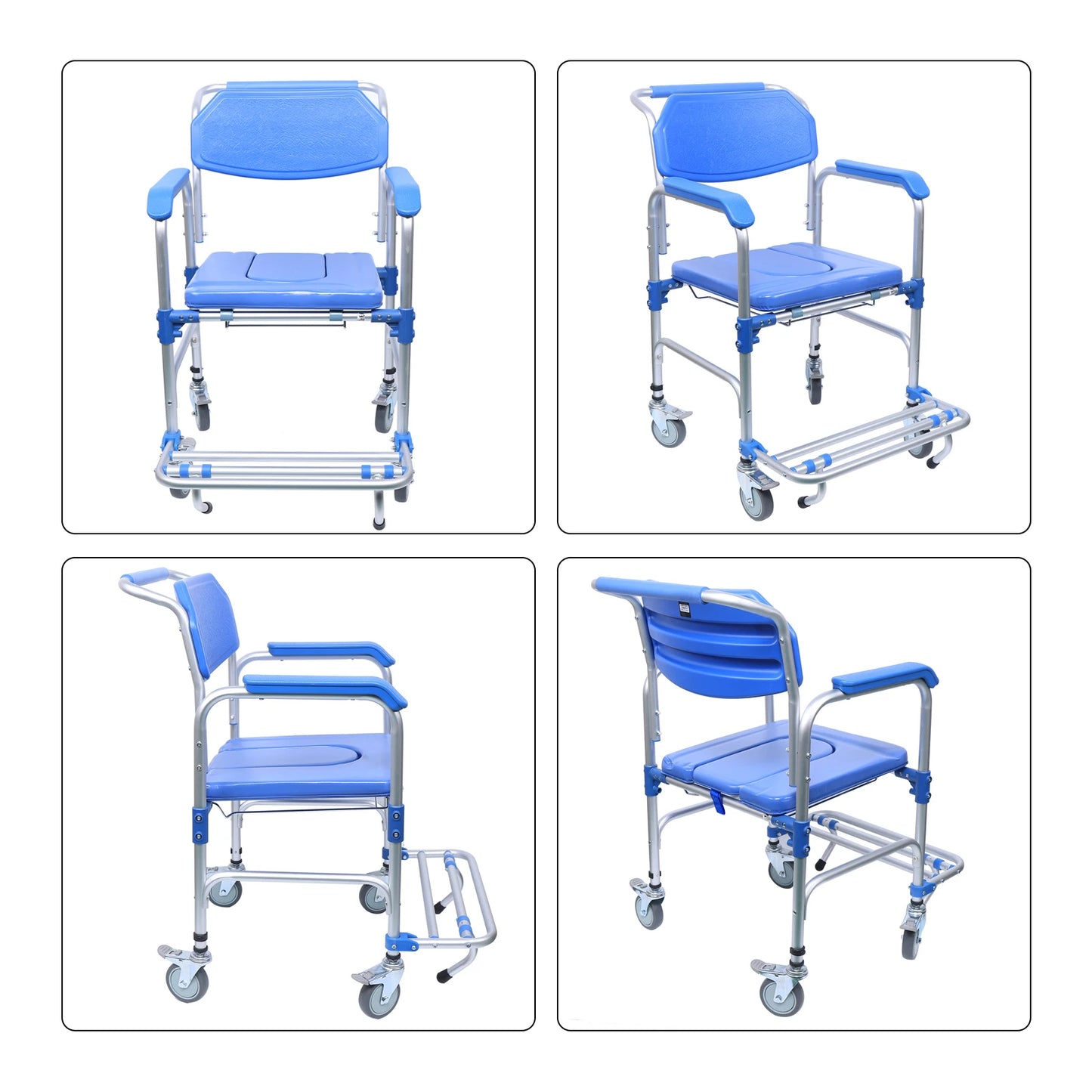 350lb Foldable Commode Chair with Footrest for Disabled Adults