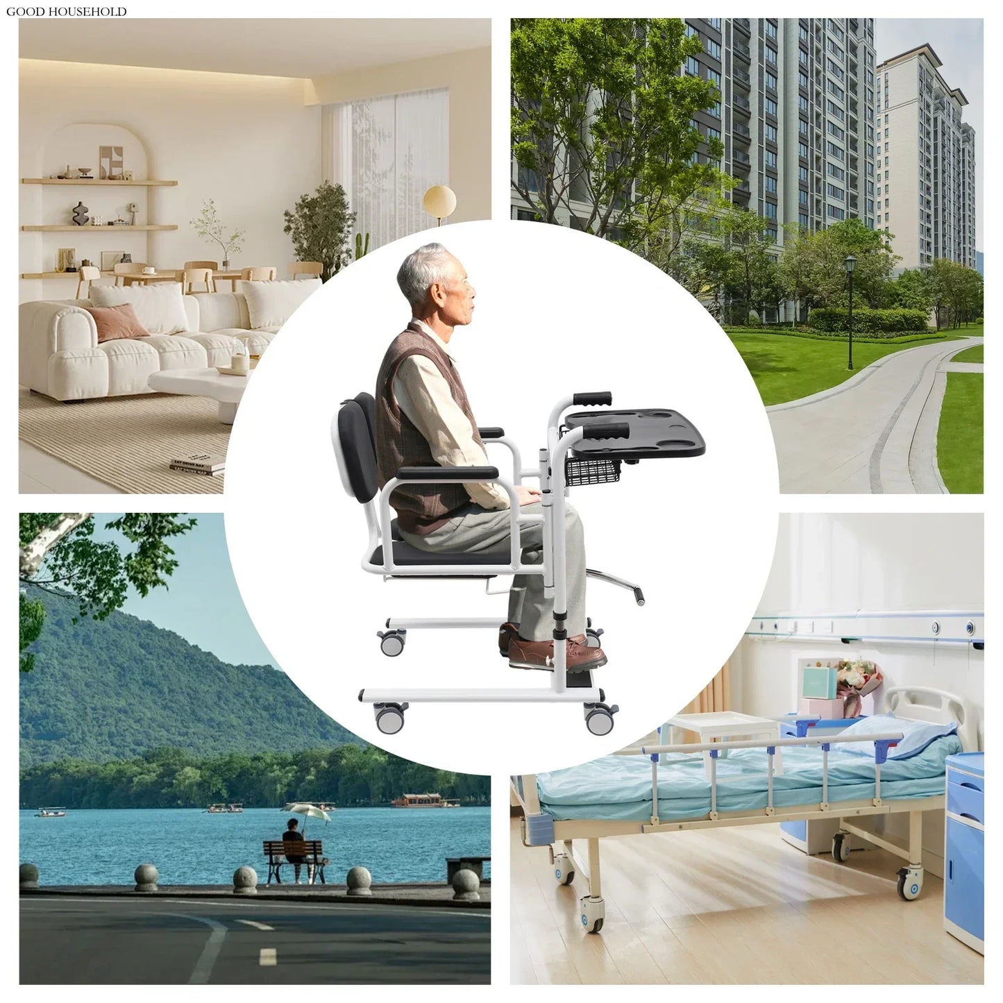 Patient Lift Transfer Chair with Hydraulic Aid and 180 Degree Split Seat