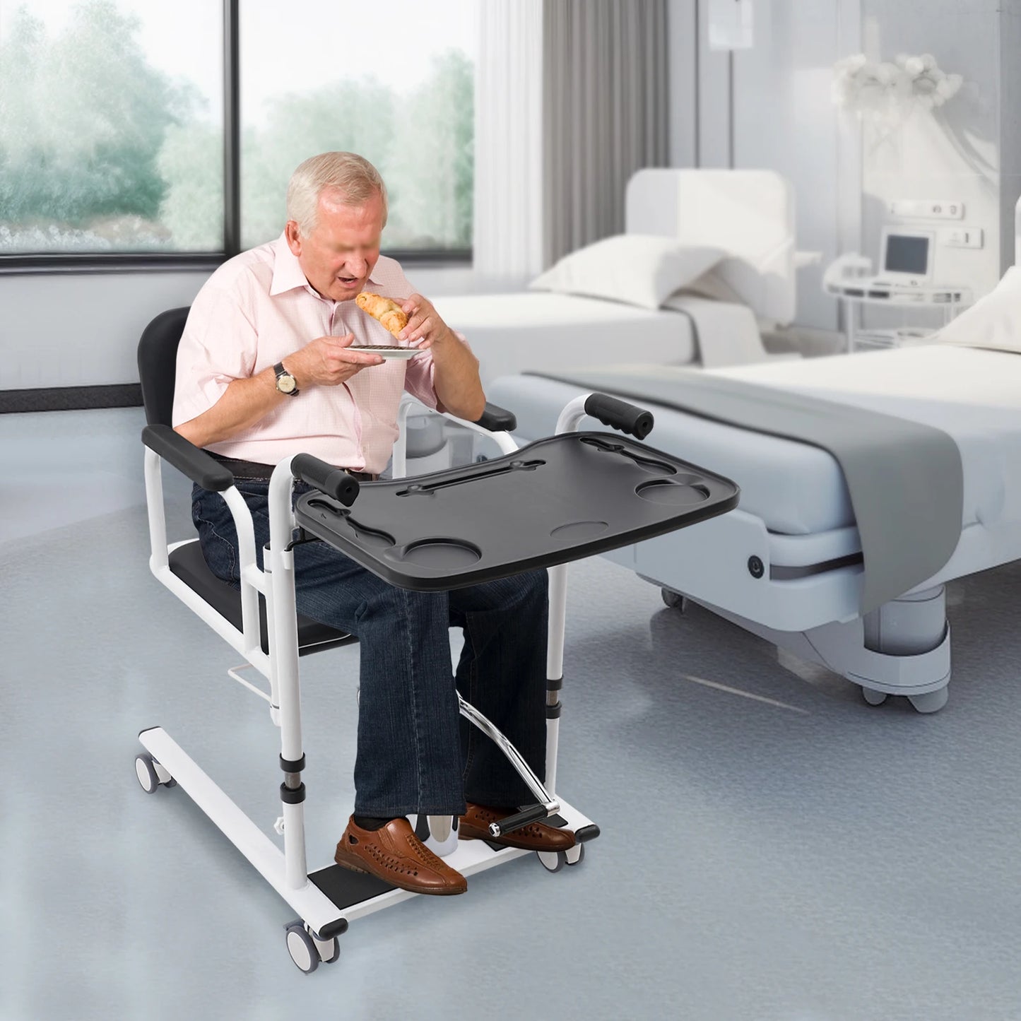 Adjustable Patient Lift Transfer Chair With 180 Degree Split Seat