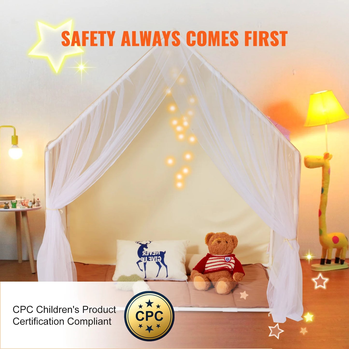SucceBuy Kids Play Tent with Mat and Windows for Toddlers